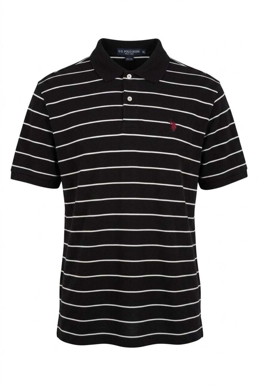 U.S. Polo Assn. Men's Black and White Striped Polo Shirt Size XL